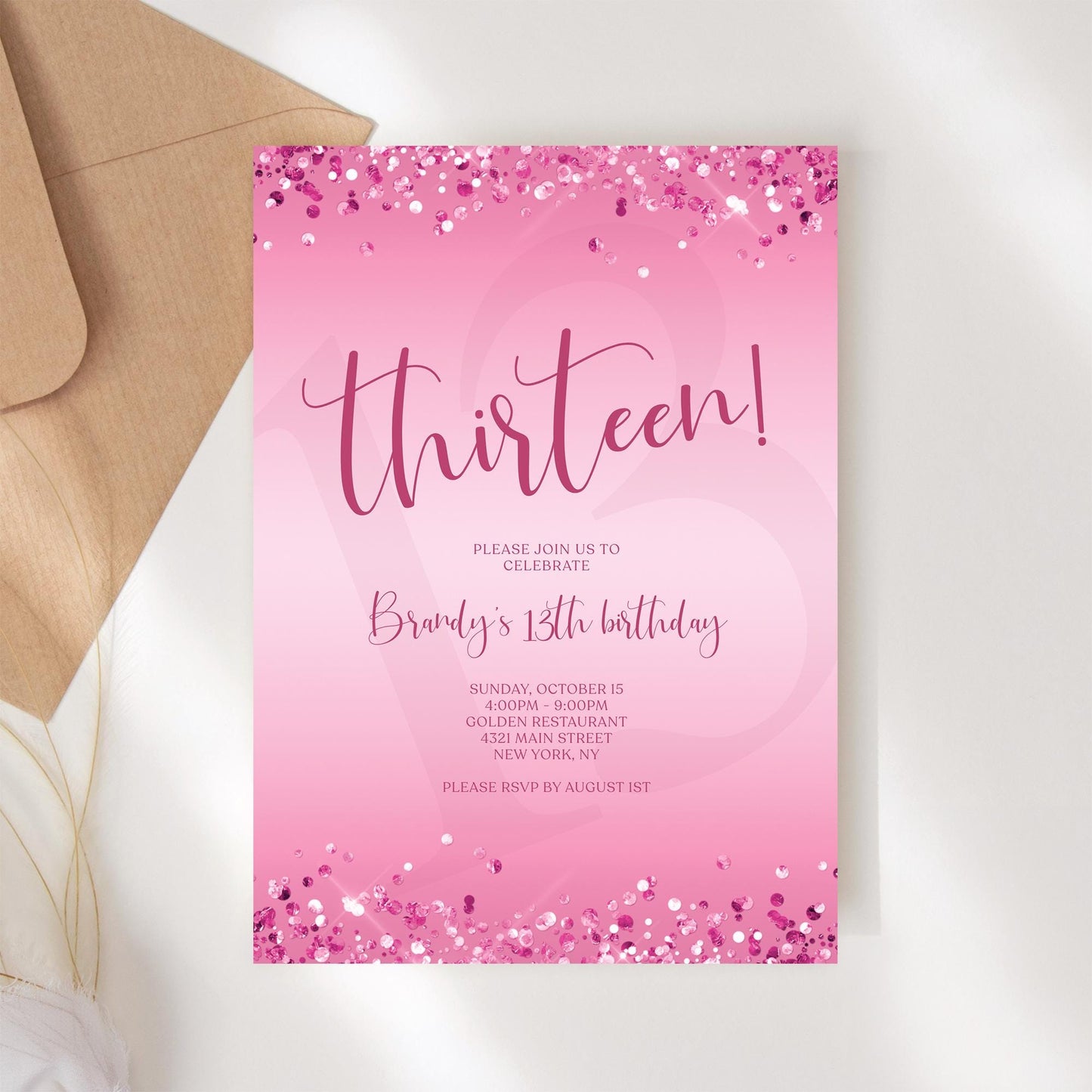 Hot Pink 13th Birthday Invitation Template | Editable Digital Download