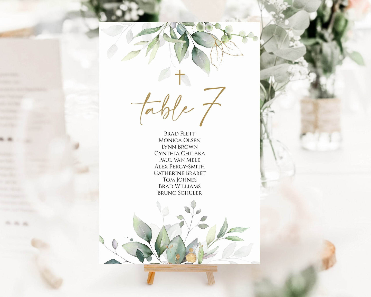 Greenery Baptism Table Number, Editable Seating Chart Template, Christening Table Numbers, Digital First Communion Table Cards, Instant Download