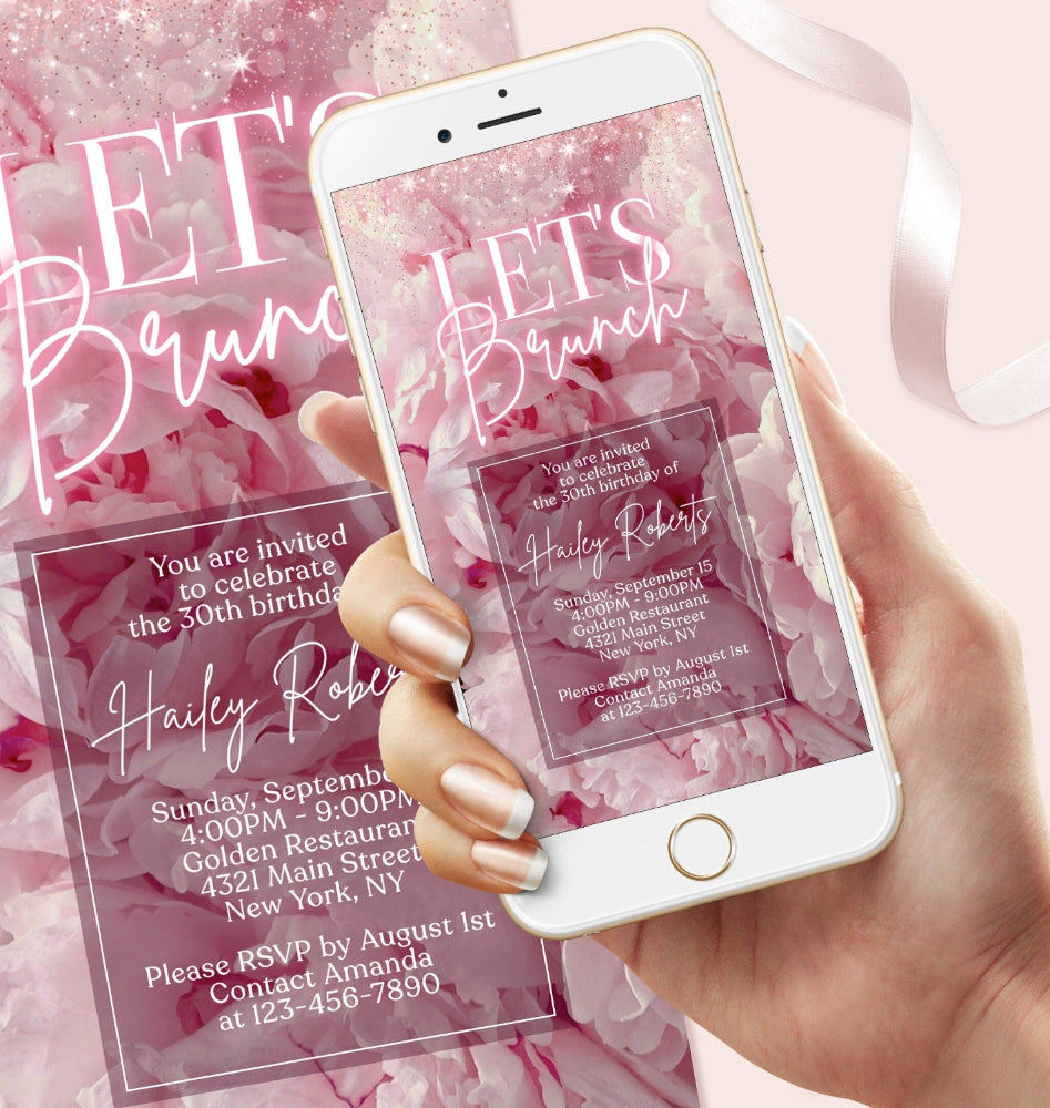 Blush Pink Floral Birthday Brunch Invitation – Editable Corjl Template, Let’s Brunch Phone Invitation – Digital Pink Floral Evite, Editable Brunch Birthday Invite – Text Message Format, Electronic Birthday Brunch Invitation – Floral Watercolor Design, Digital Brunch Party Evite – Blush Pink Theme, Instant Download Birthday Brunch Invitation – Phone Template, Customizable Electronic Invite – Brunch Celebration for Her, Floral Birthday Invitation Template – Text Message Birthday Evite