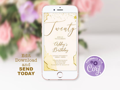 20th Birthday Invite | Gold Twenty Beige | Instant Download | MagicalEventCo