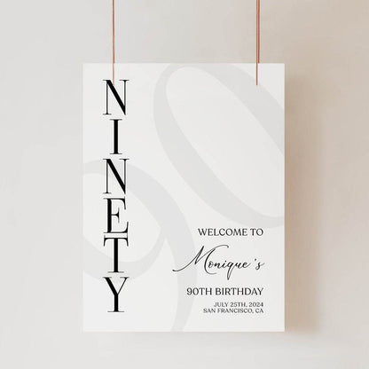 90th Birthday Welcome Sign Template, Minimal Editable Printable Poster, Simple Ninety Birthday Party Décor, Instant Download