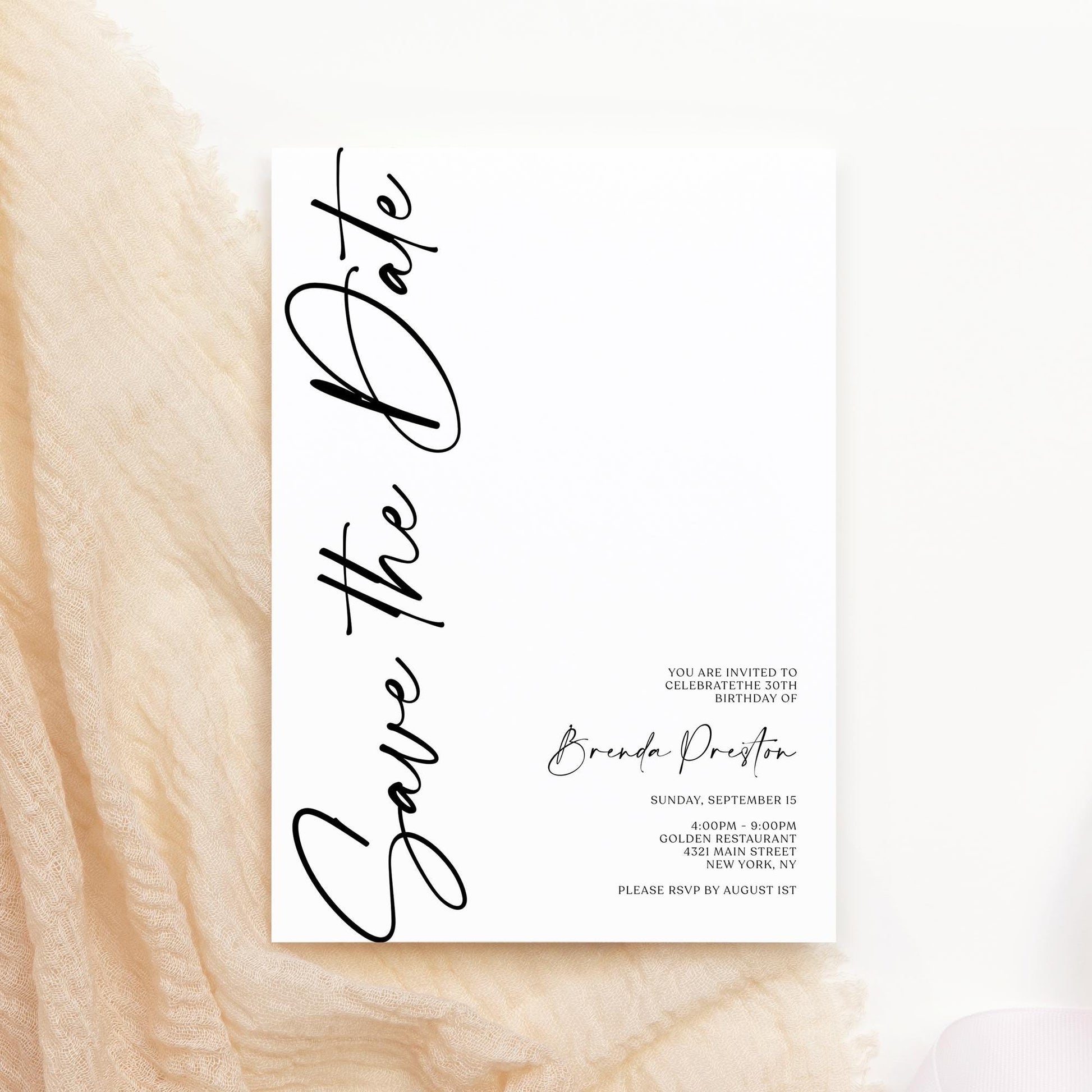 Simple Save the Date Birthday Invitation Template | Printable Minimalist Birthday Invite | Editable Text or Email Evite | Instant Download