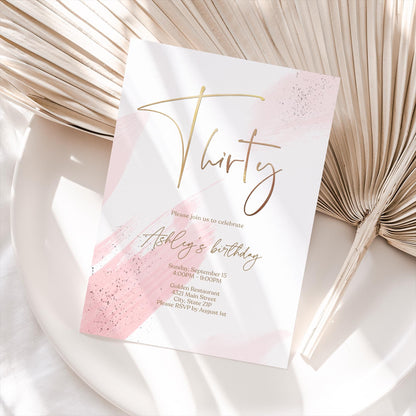 30th Birthday Invitation Template | Gold Foil Thirty Editable Invite | Printable Modern Party Invitation | Instant Download Birthday Evite