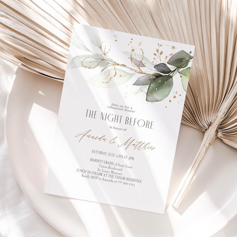The Night Before Rehearsal Dinner Invitation | Greenery Wedding Rehearsal Template | Editable Digital Invite | Text Message or Email Evite