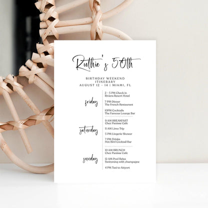 Editable 50th Birthday Weekend Itinerary Template, Printable Minimalist Party Schedule, DIY White Birthday Weekend Planner, Instant Download