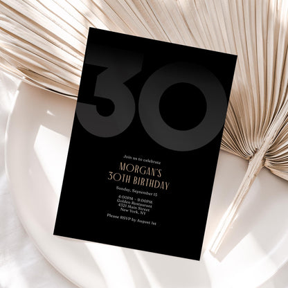 Black 30th Thirty Birthday Invitation Template, Editable Modern Party Invite for Him, Printable Black Elegant Invitation, Instant Download