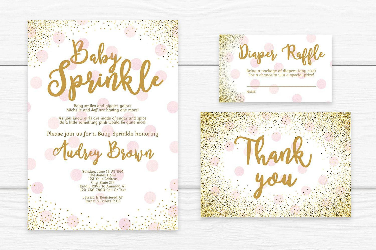 Girl Baby Sprinkle Invitation Template – Blush Pink & Gold Baby Shower Invite Bundle | Editable Printable Baby Sprinkle for Girl | Instant Download