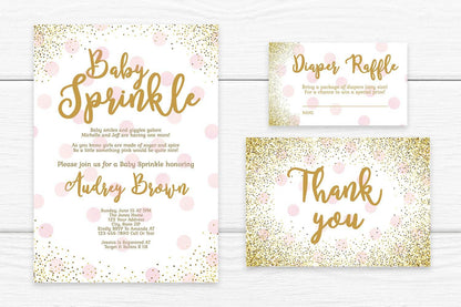 Girl Baby Sprinkle Invitation Template – Blush Pink & Gold Baby Shower Invite Bundle | Editable Printable Baby Sprinkle for Girl | Instant Download