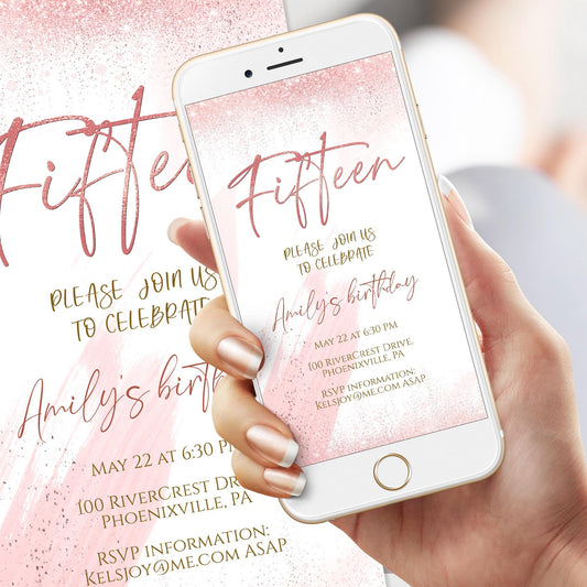 Electronic 15th birthday text invitation template, Fifteen editable birthday text invite, Digital invitation, sms phone invitation DIY Evite
