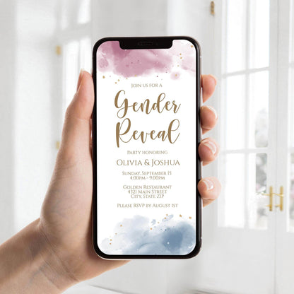 Gender Reveal Invite Digital Template, Boy Or Girl Party Invitation, Blue or Pink Gender Party, Electronic Gender Reveal Text Message Evite