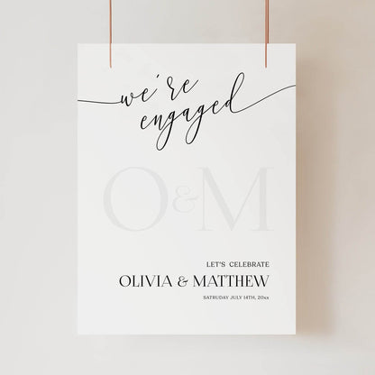 Minimalist Engagement Party Welcome Sign Portrait, Simple Engaged Printable Sign Template, Editable Modern Engagement Sign, Elegant Poster