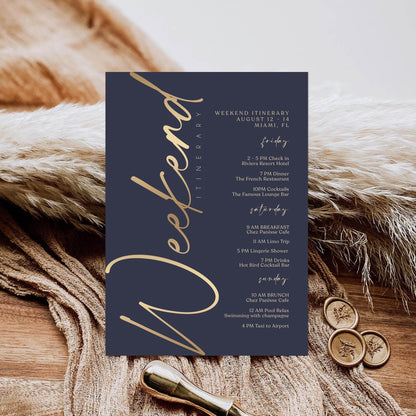 Editable Navy & Gold Weekend Itinerary Template – Elegant Printable Event Schedule | Birthday or Anniversary Weekend Planner | Instant Download