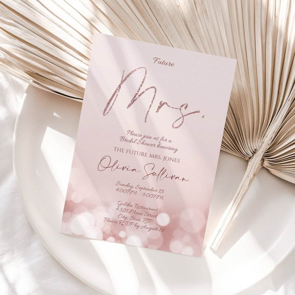 Editable Bridal Shower Invitation – Rose Gold Glitter “Future Mrs” Template – 5x7 Printable or Digital Invite – Instant DIY Download