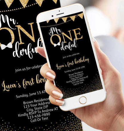 Mr. ONEderful Birthday Electronic Invitation, Editable First Birthday Evite Template, Boy’s Digital Invite, Instant Download