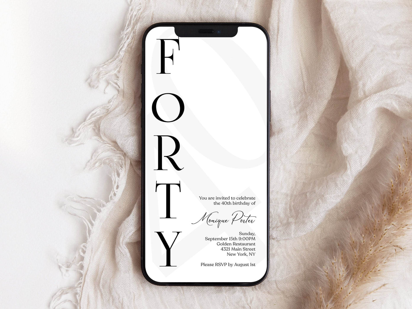 Digital Simple 40th Forty Birthday Invitation Template, Electronic Minimalist Birthday Invite, Modern Any Age Invite, DIY Text Message Evite