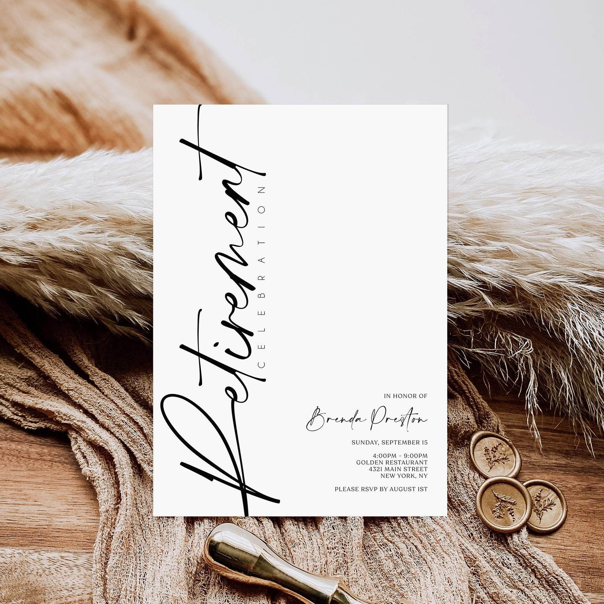 Retirement Party Invitation Template | Editable Minimalist Invite | Digital Retirement Card | Printable Farewell Party Invitation | Instant Download