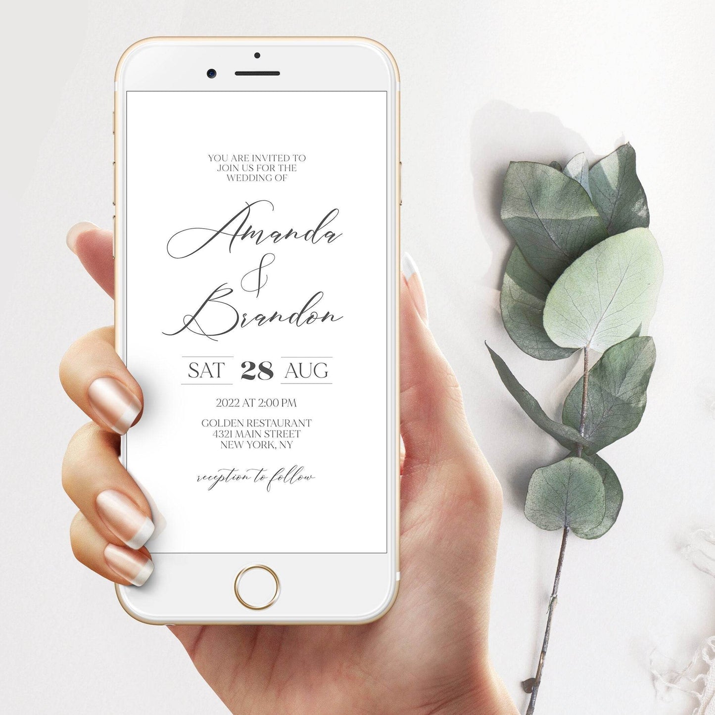 Simple Modern Wedding Invitation – Electronic Text Message Evite Template – Minimalist Phone Wedding Invite – Email Digital Download for iPhone & Android