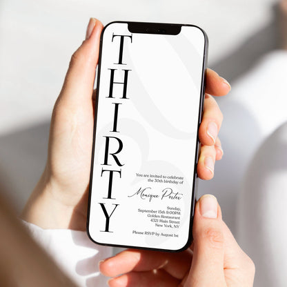 Digital Simple 30th Thirty Birthday Invitation Template, Electronic Minimalist Birthday Invite, Modern Any Age Invite, Text Message Evite