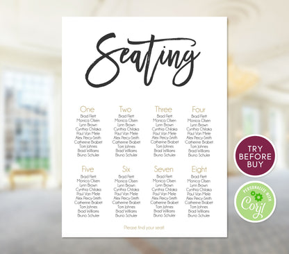 Wedding Seating Chart Template | Printable & Editable Seating Plan Poster | Seating Board Sign for Reception | Digital Download