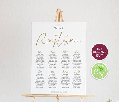 Baptism Seating Chart Sign Template – Printable Editable Table Sign – First Communion or Christening – Boy or Girl – Instant Download
