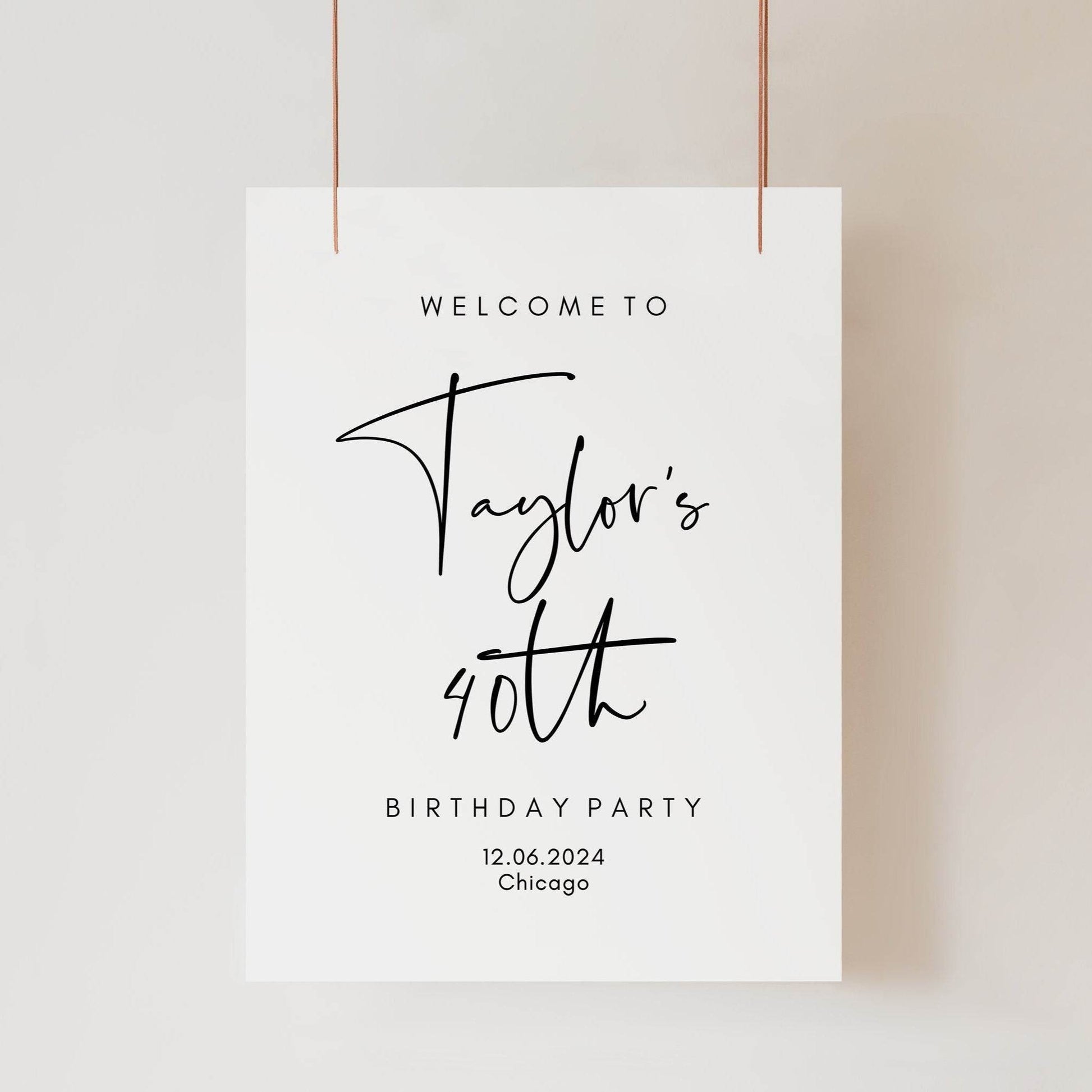 Simple 40th Birthday Welcome Sign Template – Editable Forty Welcome Poster | Minimalist Birthday Sign | Printable Party Decor | Digital Download