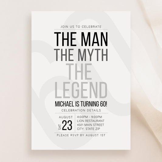 The Man The Myth The Legend Birthday Invitation Template Download