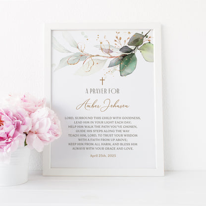 Editable Baptism Prayer Sign 8x10 Template, Greenery Baptism Prayer Sign, Christening Prayer Sign, Printable Baptism Poster, First Communion