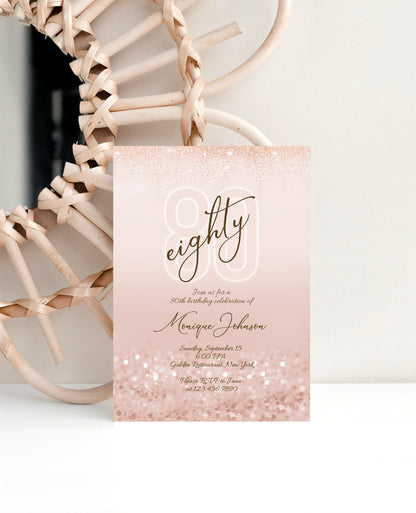 Printable 80th Eighty Birthday Invitation Template, Editable Eighty & Fabulous Birthday Invite, Ladies Surprise Dinner Evite, Birthday Card