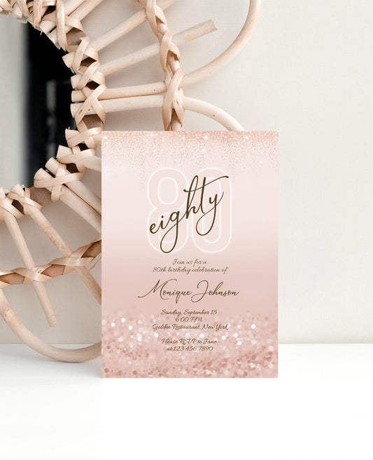 Printable 80th Eighty Birthday Invitation Template, Editable Eighty & Fabulous Birthday Invite, Ladies Surprise Dinner Evite, Birthday Card