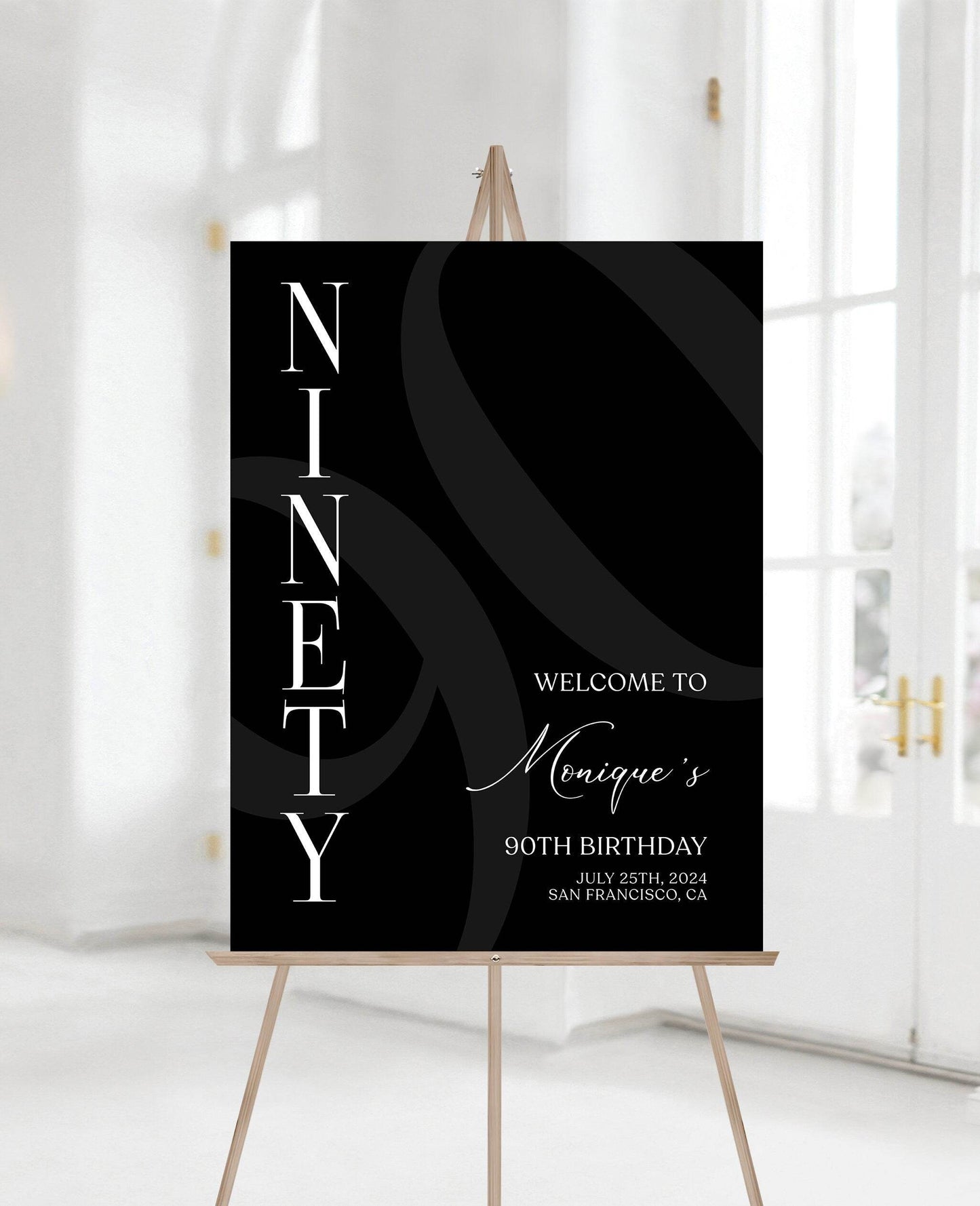 Simple Black 90th Ninety Birthday Welcome Sign Template, Printable Minimalist Birthday Welcome Sign, Editable Welcome Poster, Birthday Decor