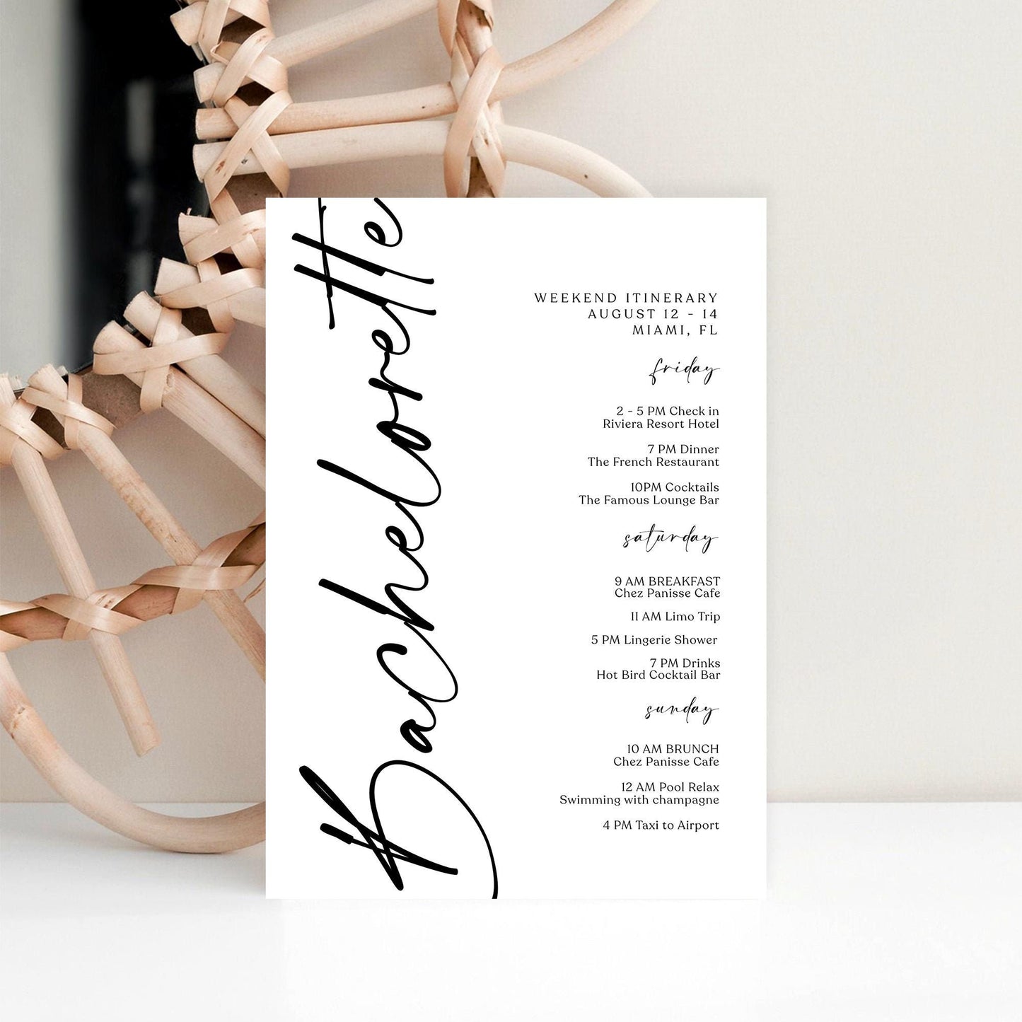 Printable Bachelorette Weekend Itinerary Template, Editable Hens Party Schedule, Minimalist Weekend Planner, Instant Download