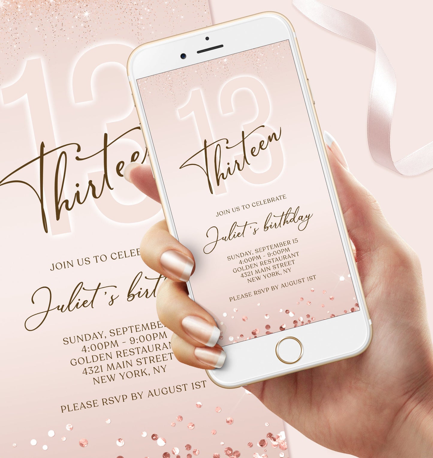 Digital 13th Thirteen Electronic Birthday Invitation Template, Thirteen Editable Invite for girl, 13, Text Message Evite, Phone Invitation