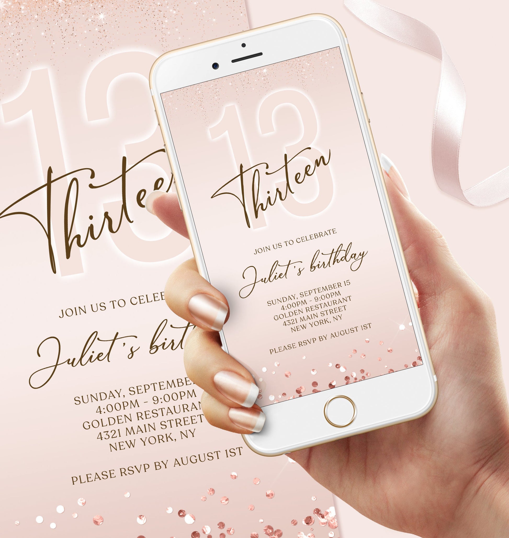 Digital 13th Thirteen Electronic Birthday Invitation Template, Thirteen Editable Invite for girl, 13, Text Message Evite, Phone Invitation
