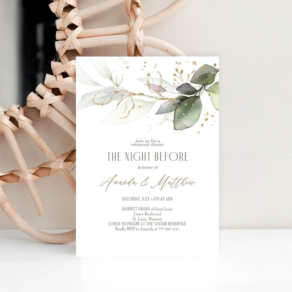 The Night Before Rehearsal Dinner Invitation | Greenery Wedding Rehearsal Template | Editable Digital Invite | Text Message or Email Evite