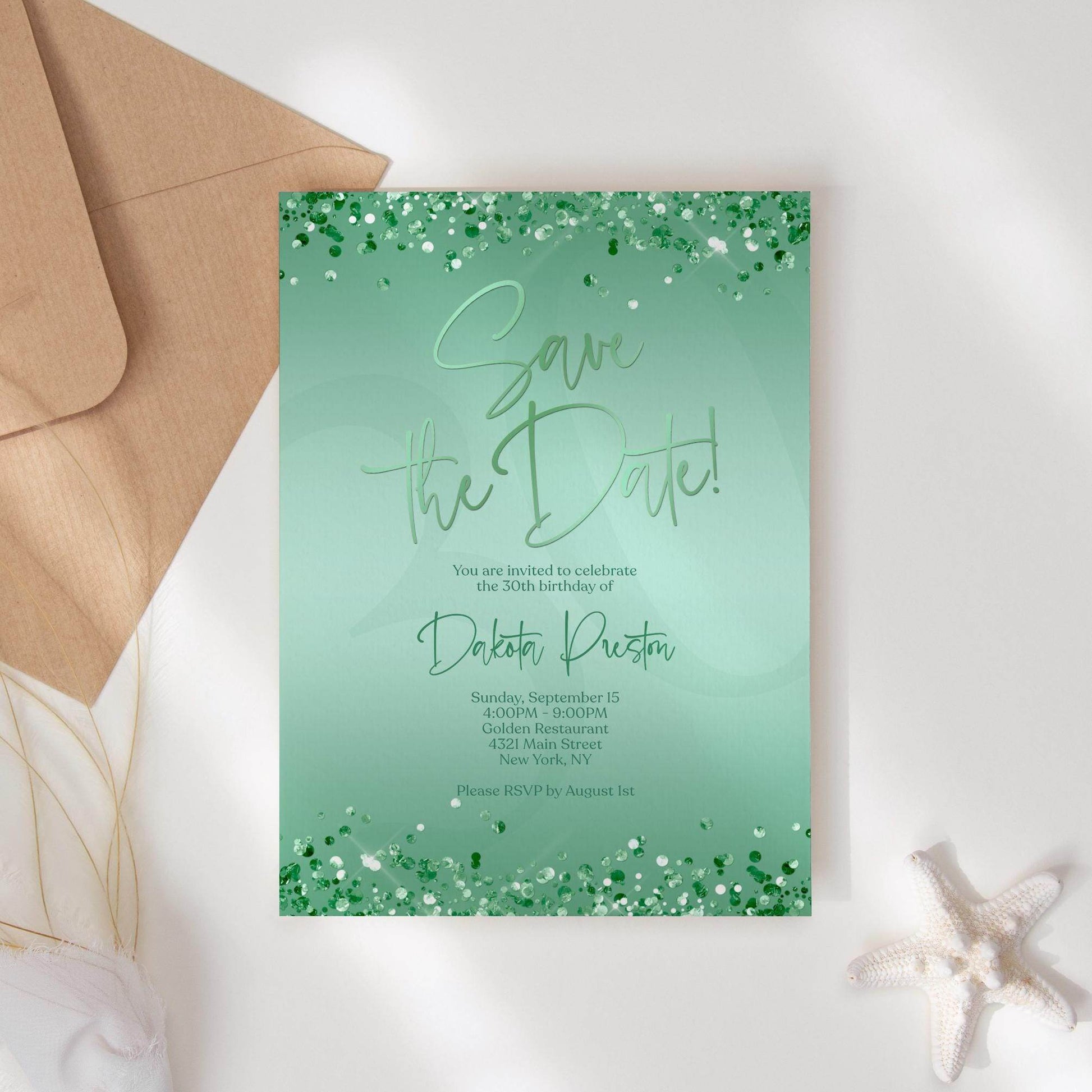 Mint Save the Date Birthday Invitation Template | Editable Any Age Party Invite | Printable Birthday Card | Text Message or Email | Instant Download
