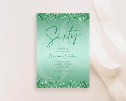 Printable Mint Green 60th Birthday Invitation Template – Editable Digital Mint Birthday Card | Women’s 60th Party Invite | Instant Download