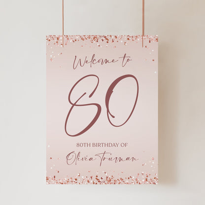 Rose Gold 80th Birthday Welcome Sign - Personalizable Digital Download