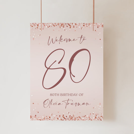 Rose Gold 80th Birthday Welcome Sign - Personalizable Digital Download
