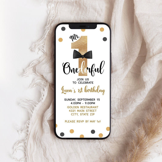 Electronic Mr. ONEderful Birthday Invitation, Editable First Birthday ONEderful, Phone Email Text Message Invite, ONEderful Digital Template
