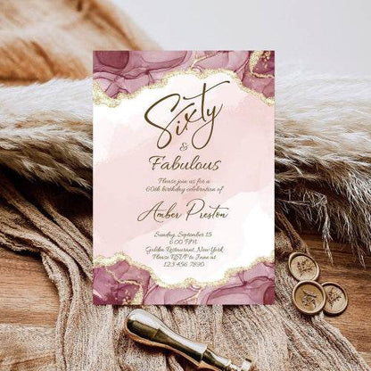 Shades of Pink Birthday Invitation Template, Editable “60 & Fabulous” or “Fifty Surprise” Party Invite, Printable Women’s Birthday Card, Instant Download