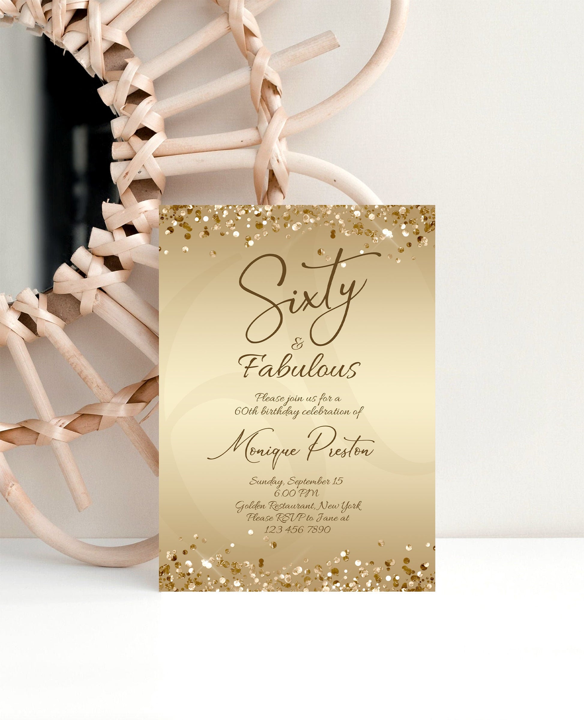 Gold 60th Birthday Invitation - Sixty & Fabulous Surprise Party Invite