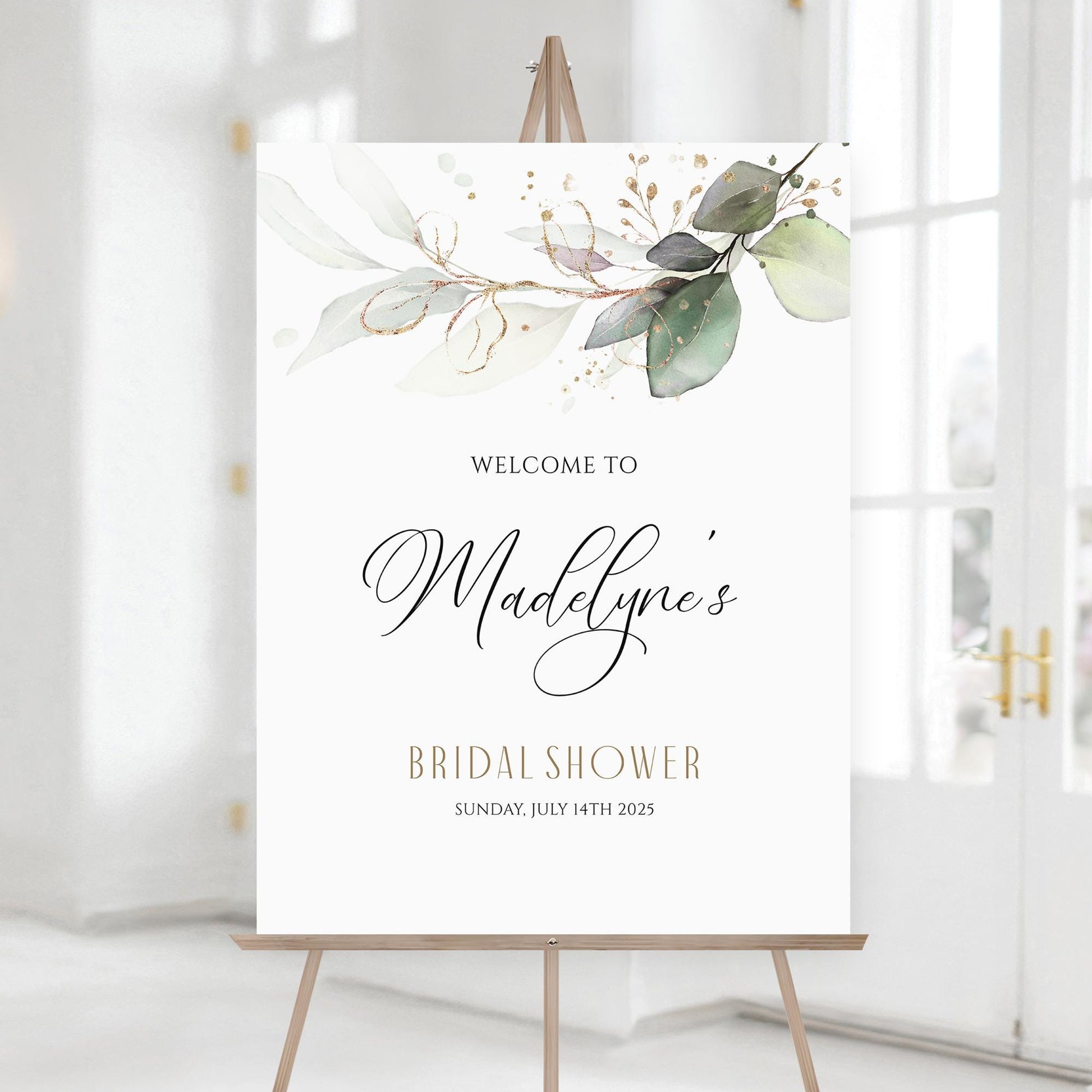 Editable Bridal Shower Welcome Sign Template, Greenery Eucalyptus Bridal Shower Welcome Poster, Greenery bride to be welcome Board, Digital