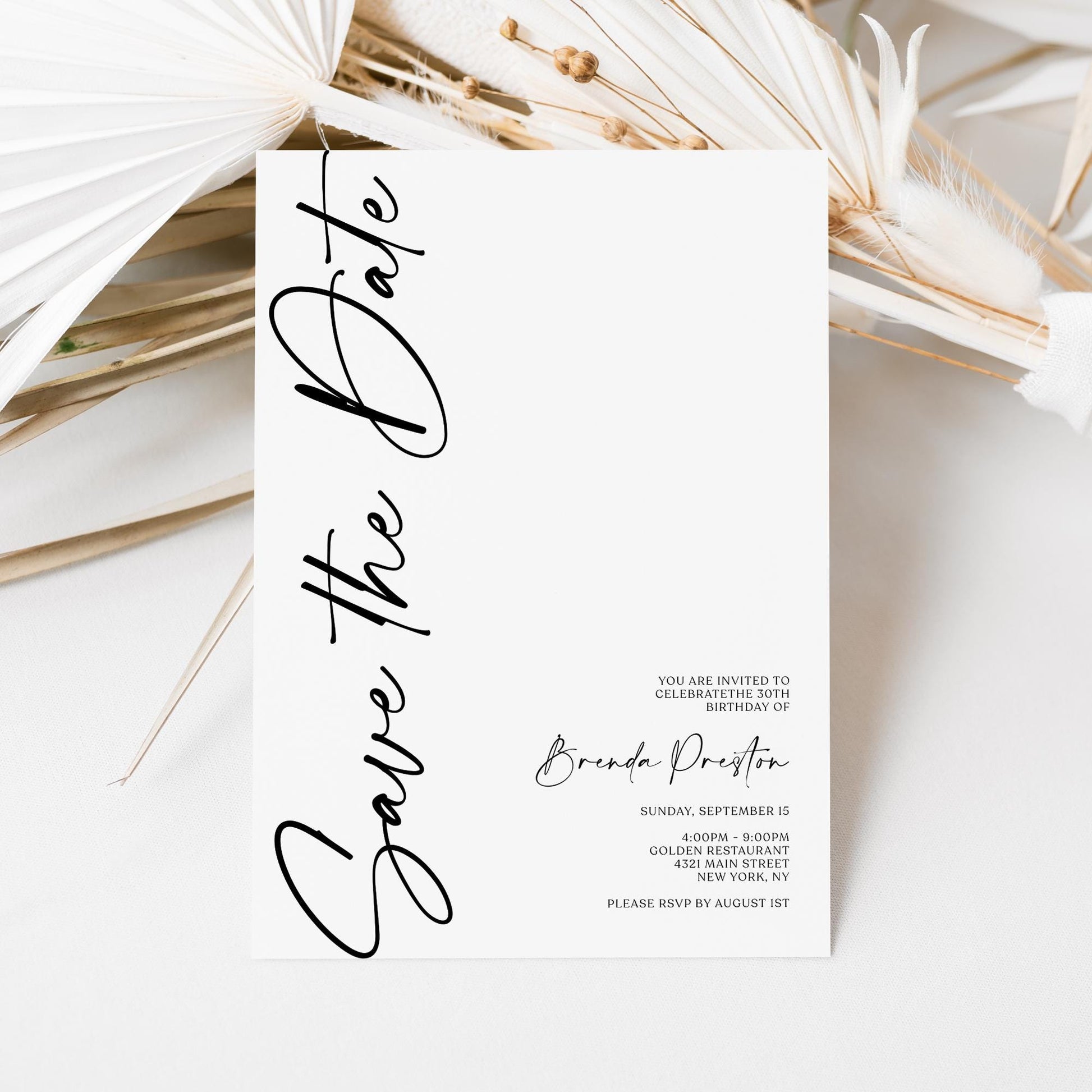 Simple Save the Date Birthday Invitation Template | Printable Minimalist Birthday Invite | Editable Text or Email Evite | Instant Download