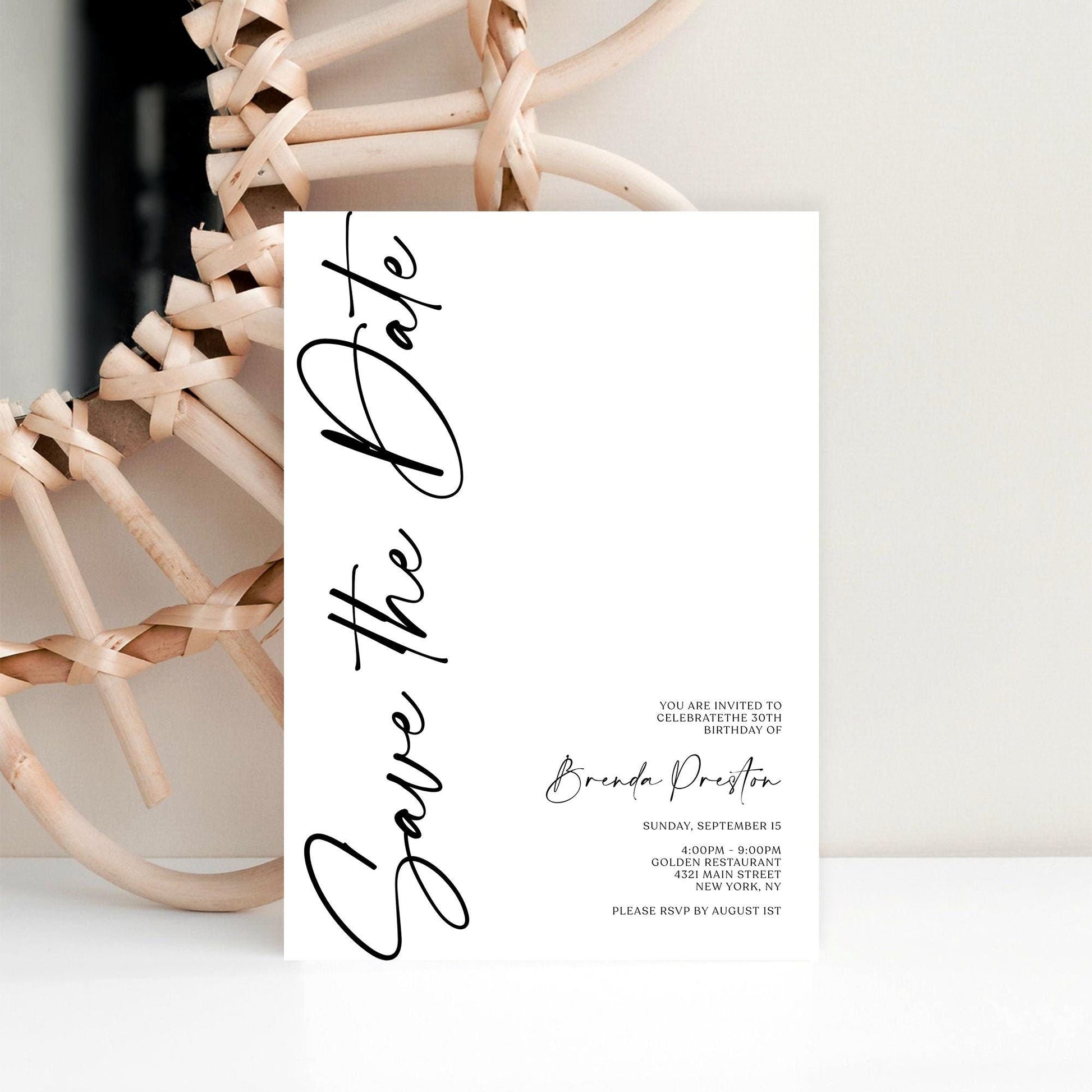 Simple Save the Date Birthday Invitation Template | Printable Minimalist Birthday Invite | Editable Text or Email Evite | Instant Download