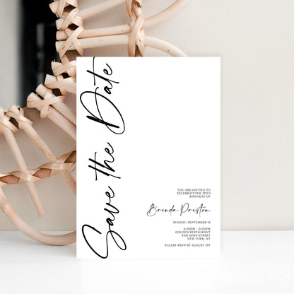 Simple Save the Date Birthday Invitation Template | Printable Minimalist Birthday Invite | Editable Text or Email Evite | Instant Download