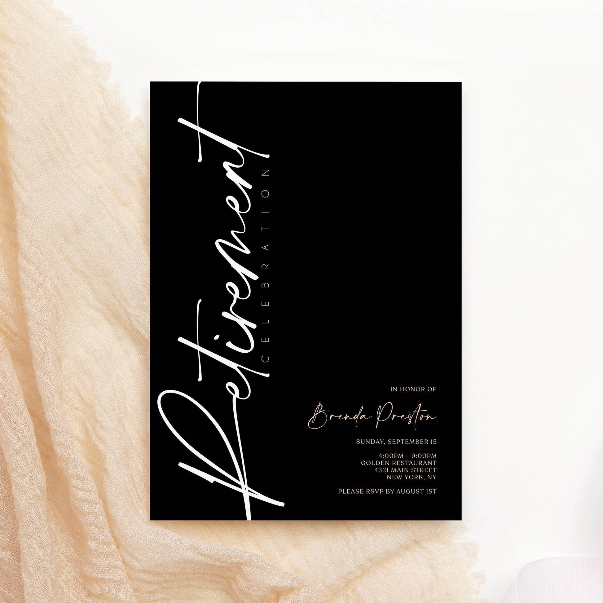 Black Retirement Invitation Template | Editable Minimalist Retirement Party Invite | Printable Digital Download | Email Text Message Invitation