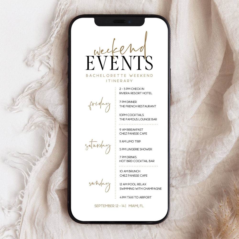 Digital Bachelorette Weekend Itinerary Template, Modern Minimal Hens Party Schedule, Editable Hens Weekend Events Itinerary, Instant Download
