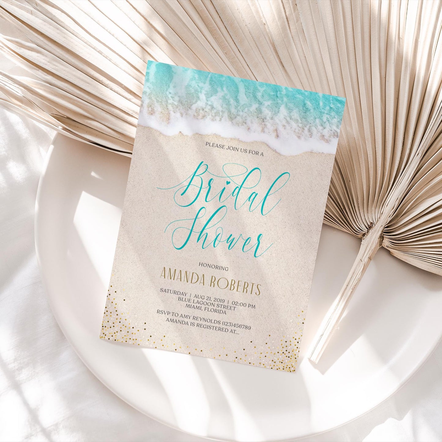 Beach Bridal Shower Card Invite, Invitation Beach Theme, Ocean Bridal Shower, Sea Bridal Shower, Editable Template, Printable Invitation DIY