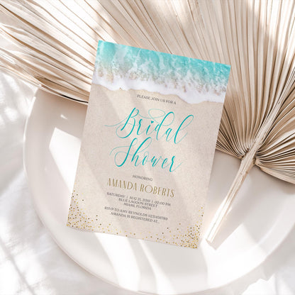 Beach Bridal Shower Card Invite, Invitation Beach Theme, Ocean Bridal Shower, Sea Bridal Shower, Editable Template, Printable Invitation DIY