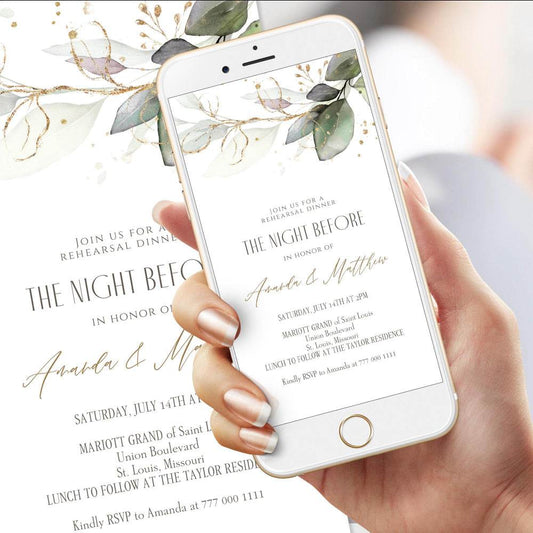 Electronic Night Before Wedding Rehearsal Dinner Invitation | Editable Greenery Mobile Evite | Digital Text Message Invite | Instant Download - MagicalEventCo